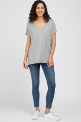 Heather Grey V-Neck Oversized Short Sleeve Top