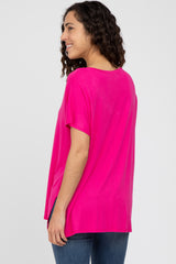 Fuchsia V-Neck Oversized Short Sleeve Top