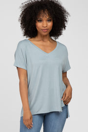 Blue V-Neck Oversized Short Sleeve Top