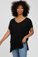 Black V-Neck Oversized Maternity Short Sleeve Top