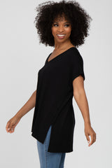 Black V-Neck Oversized Short Sleeve Top