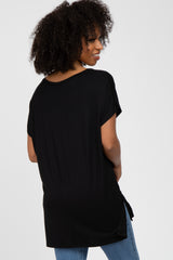 Black V-Neck Oversized Short Sleeve Top