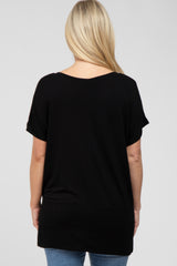 Black V-Neck Oversized Maternity Short Sleeve Top