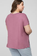 Mauve V-Neck Oversized Maternity Plus Short Sleeve Top