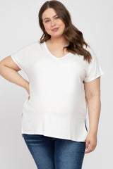 White V-Neck Oversized Maternity Plus Short Sleeve Top