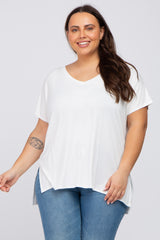 White V-Neck Oversized Maternity Plus Short Sleeve Top