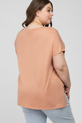 Peach V-Neck Oversized Maternity Plus Short Sleeve Top