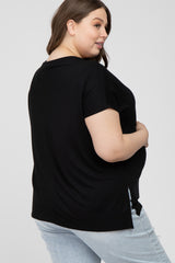 Black V-Neck Oversized Maternity Plus Short Sleeve Top