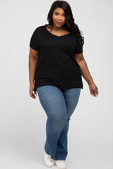 Black V-Neck Oversized Plus Short Sleeve Top