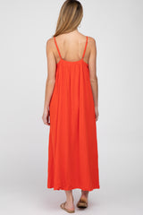 Red Square Neck Linen Sleeveless Maternity Maxi Dress