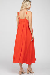 Red Square Neck Linen Sleeveless Maxi Dress