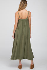 Olive Square Neck Linen Sleeveless Maternity Maxi Dress