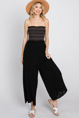 Black Striped Smocked Strapless Jumpsuit