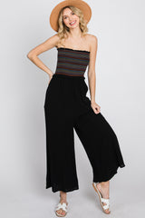 Black Striped Smocked Strapless Jumpsuit