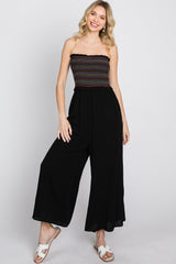 Black Striped Smocked Strapless Jumpsuit