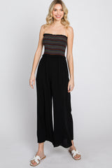 Black Striped Smocked Strapless Jumpsuit