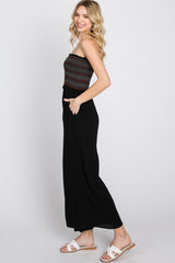 Black Striped Smocked Strapless Jumpsuit