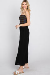 Black Striped Smocked Strapless Jumpsuit