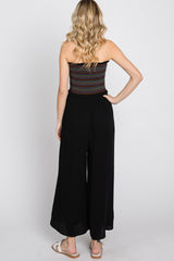 Black Striped Smocked Strapless Jumpsuit