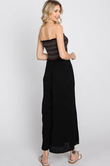 Black Striped Smocked Strapless Jumpsuit