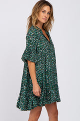 Green Floral Ruffle Sleeve Tiered Dress