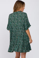 Green Floral Ruffle Sleeve Tiered Dress