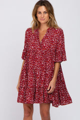 Burgundy Floral Ruffle Sleeve Tiered Dress