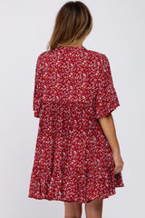 Burgundy Floral Ruffle Sleeve Tiered Dress