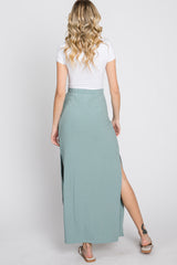 Mint Ribbed Side Slit Maxi Skirt