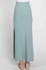 Mint Ribbed Side Slit Maxi Skirt