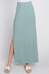 Mint Ribbed Side Slit Maxi Skirt