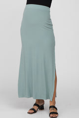 Mint Ribbed Side Slit Maternity Maxi Skirt