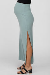 Mint Ribbed Side Slit Maternity Maxi Skirt