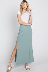 Mint Ribbed Side Slit Maternity Maxi Skirt