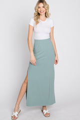 Mint Ribbed Side Slit Maxi Skirt