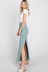 Mint Ribbed Side Slit Maxi Skirt