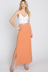 Peach Ribbed Side Slit Maxi Skirt