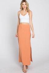 Peach Ribbed Side Slit Maxi Skirt