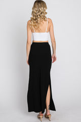 Black Ribbed Side Slit Maxi Skirt