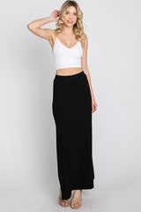 Black Ribbed Side Slit Maxi Skirt