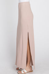 Taupe Ribbed Side Slit Maxi Skirt