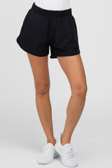 Black Rounded Hem Active Shorts