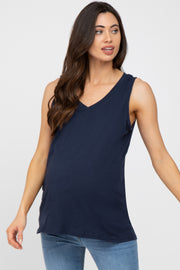 Navy Blue Criss Cross Cut Out Back Maternity Tank Top