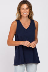 Navy Blue Criss Cross Cut Out Back Maternity Tank Top