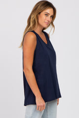 Navy Blue Criss Cross Cut Out Back Tank Top