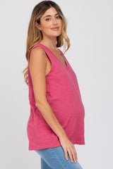 Magenta Criss Cross Cut Out Back Maternity Tank Top