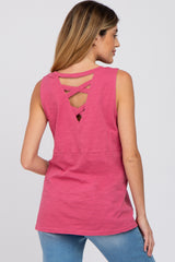 Magenta Criss Cross Cut Out Back Maternity Tank Top