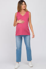 Magenta Criss Cross Cut Out Back Maternity Tank Top