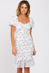 Ivory Floral Smocked Off Shoulder Fitted Dress