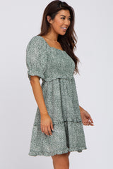 Forest Green Spotted Square Neck Ruffle Maternity Dress